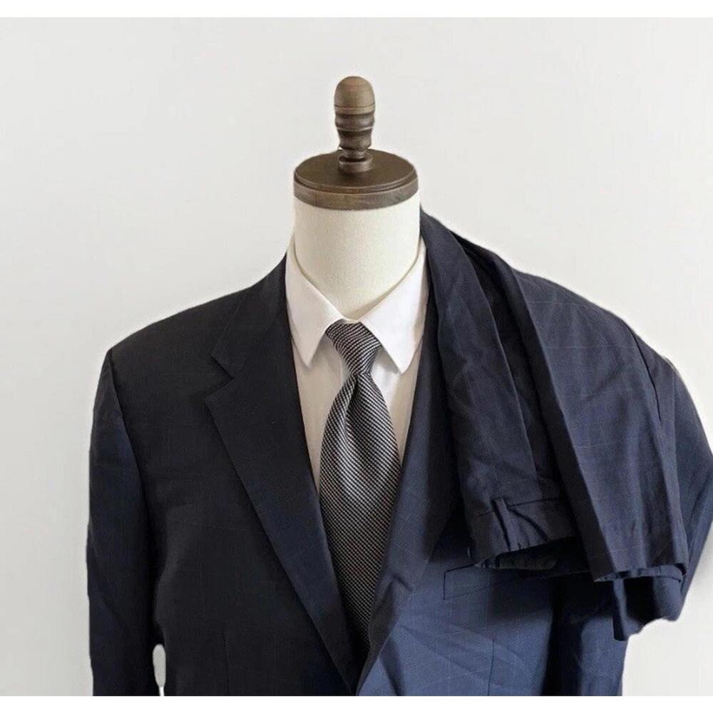 CORNELIANI MENS BLUE WINDOWPANE PATTERN SUIT SUPER 120s 58IT/48US PANTS  36x28